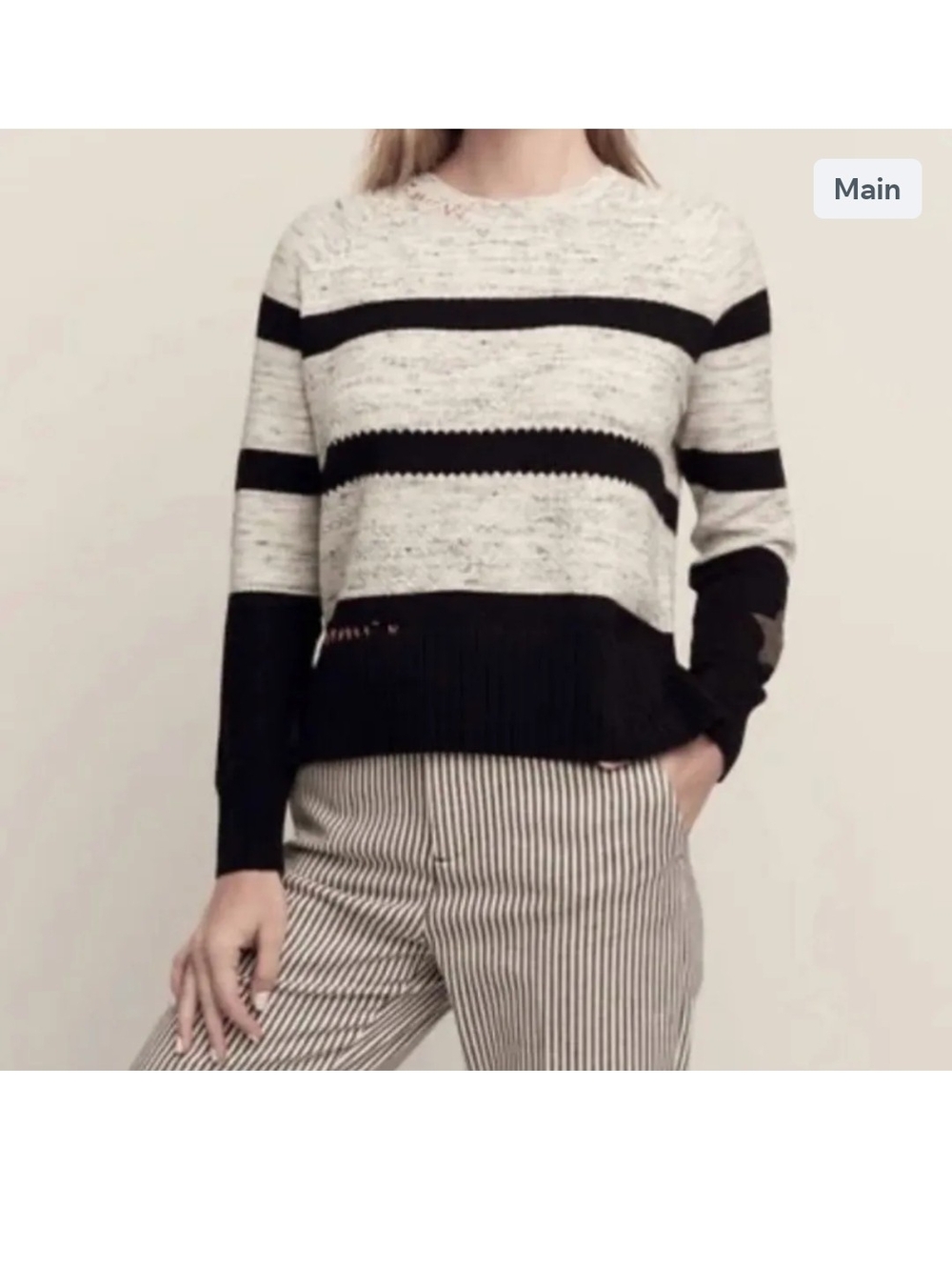 Lisa Todd Stripe Cotton Star Elbow Sweater Size Small